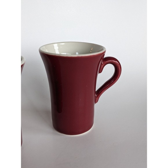 Vintage HALL Pottery USA 343 Maroon Burgundy Restaurant Ware Mugs 4 1/4" Tall - Picture 5 of 11
